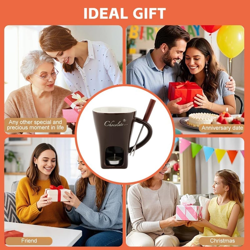 WeiLingBo Chocolate Fondue Cup,Chocolate Fondue Mug with Fork and Candle,Ceramic Chocolate Melting Cup for Birthday Date Night Birthday Wedding Gifts (11.5 * 5.5 * 8.5cm,COLOR:Black) - Image 5